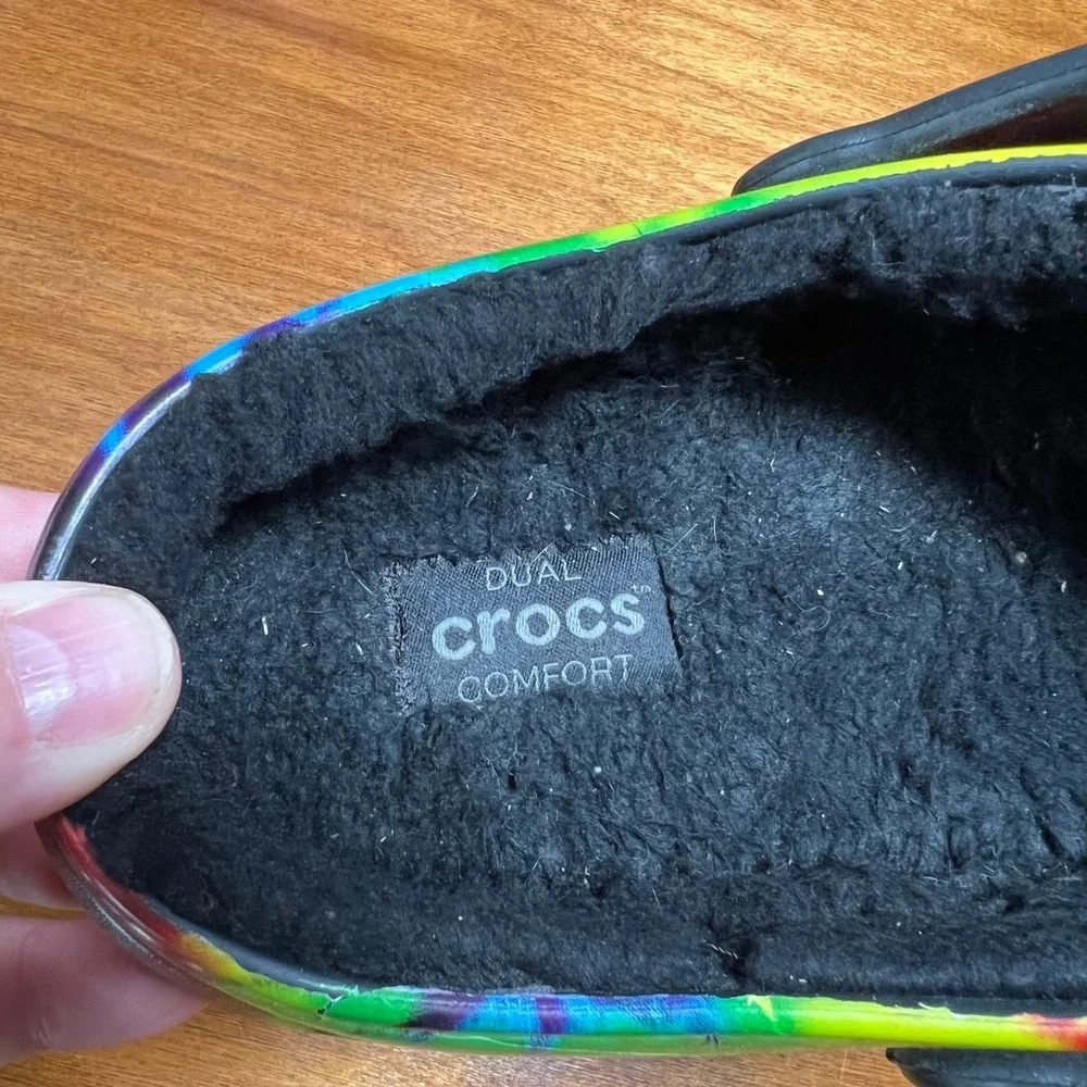 Crocs Classic Lined Clog Mens 12 Multi Tie Dye Faux Fur Lined Comfort Shoes